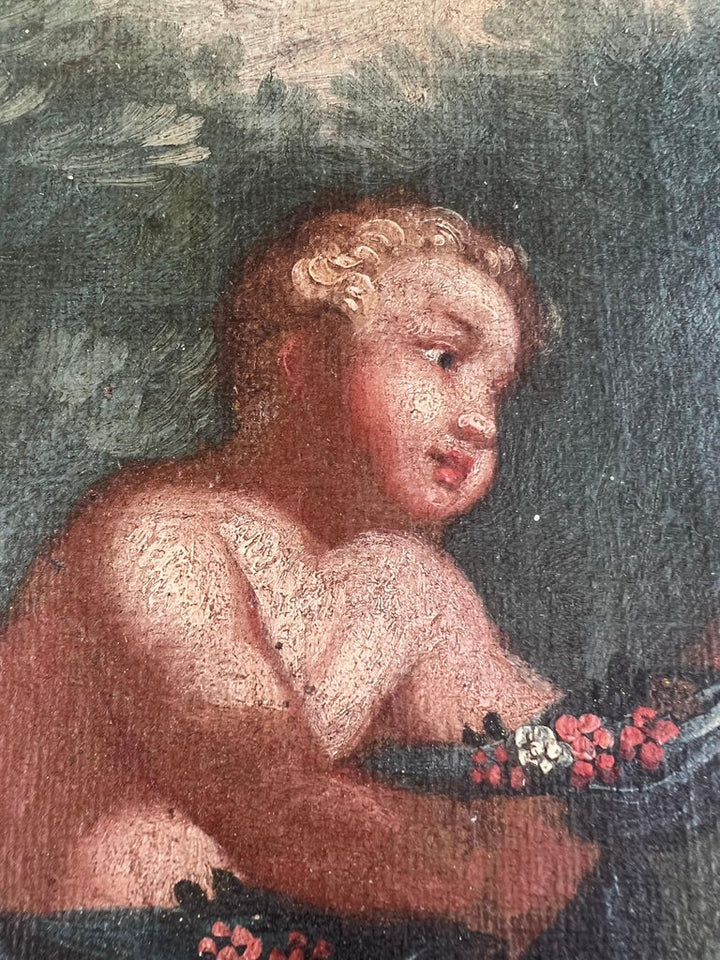 19th C. Italian Oil on Canvas w/ Cherubs