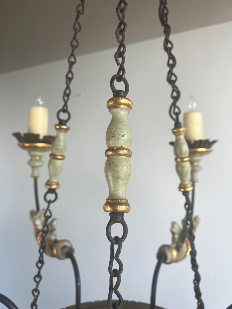 Italian Painted & Parcel Gilt Six Light Chandelier