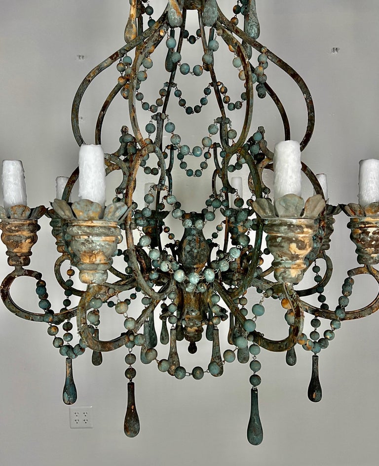 Italian Style Wood and Iron Chandelier with Wood Drops By MLA