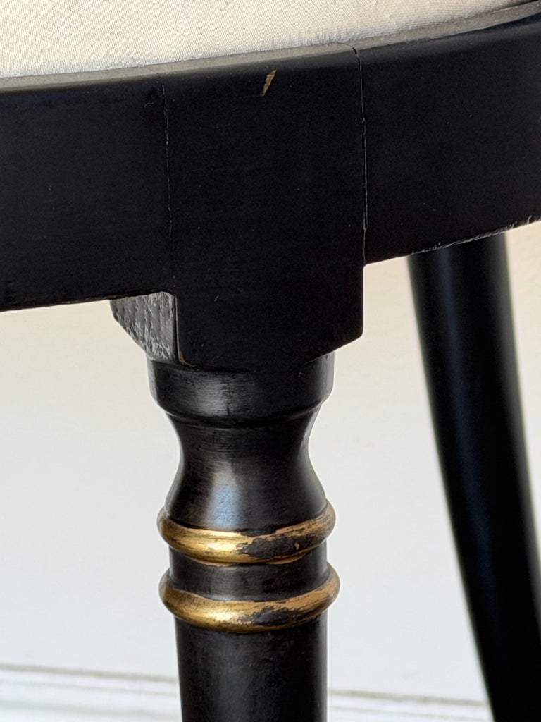 Set of Ten Regency-Style Ebonized Dining Chairs with Linen Seats