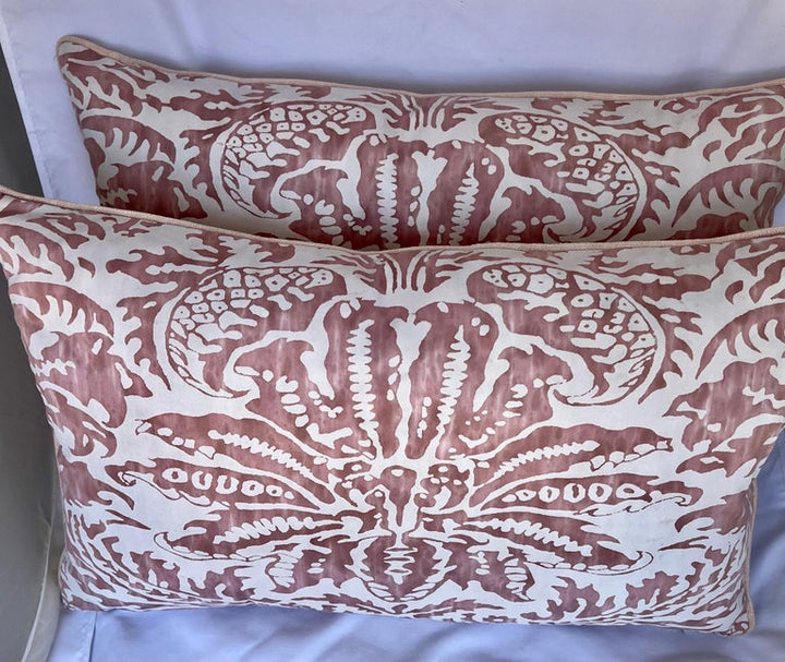 Pair of Pink & White Fortuny Style Pillows