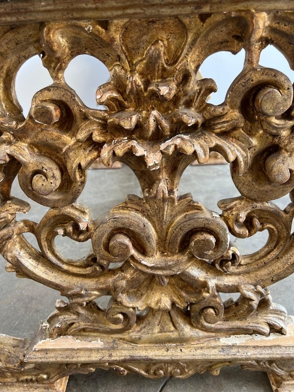 Italian Carved Giltwood Bench W/ Embossed Leather