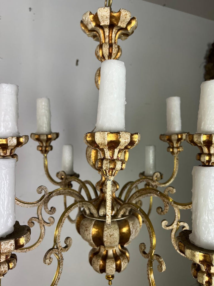 Italian (12) Light Painted & Parcel Gilt Chandelier