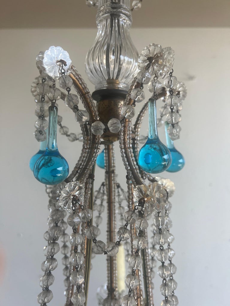 Five Light Italian Crystal Beaded Chandelier C. 1930