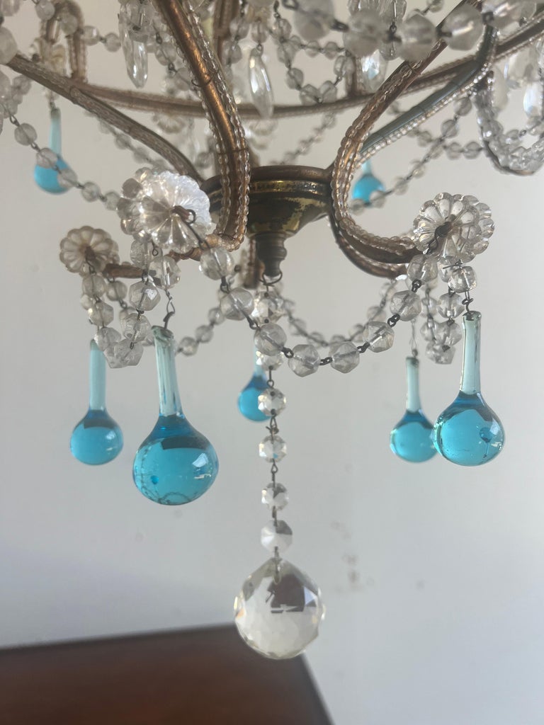 Five Light Italian Crystal Beaded Chandelier C. 1930