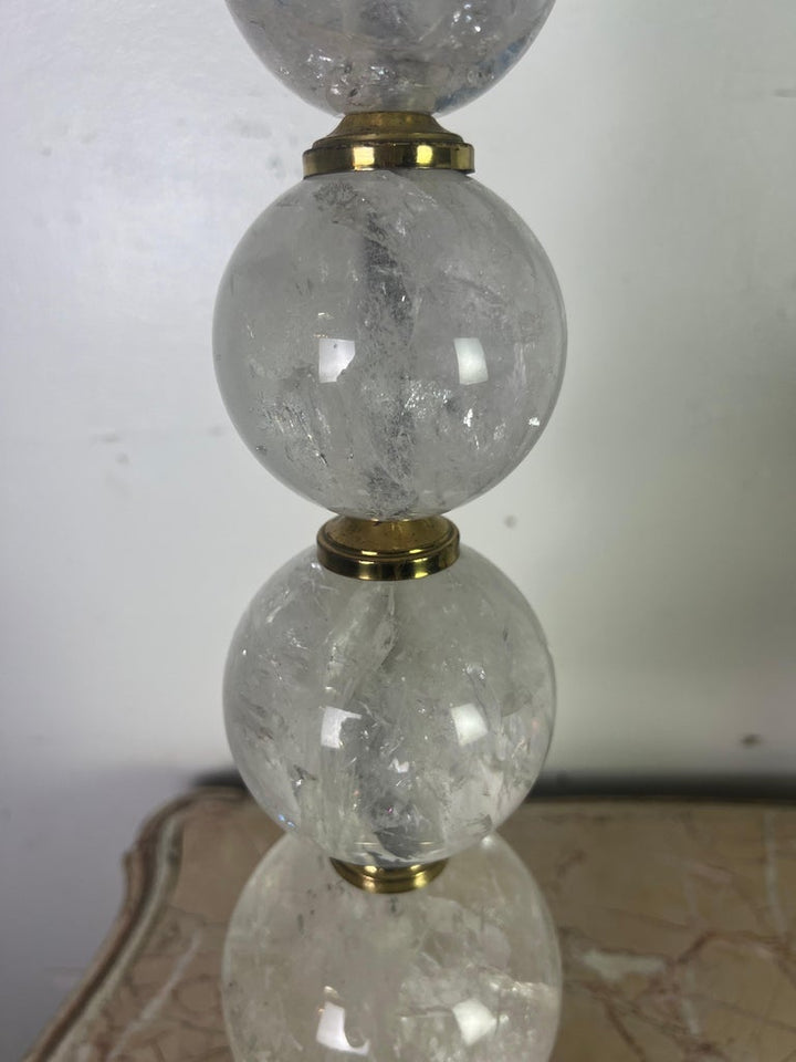 Pair of Rock Crystal Column Lamps w/ Shades