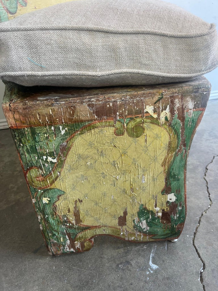 19th-century Venetian Painted Bench w/ Down Cushion