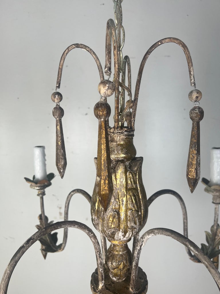 Four Light Italian Gilt Wood Carved Chandelier C. 1900's