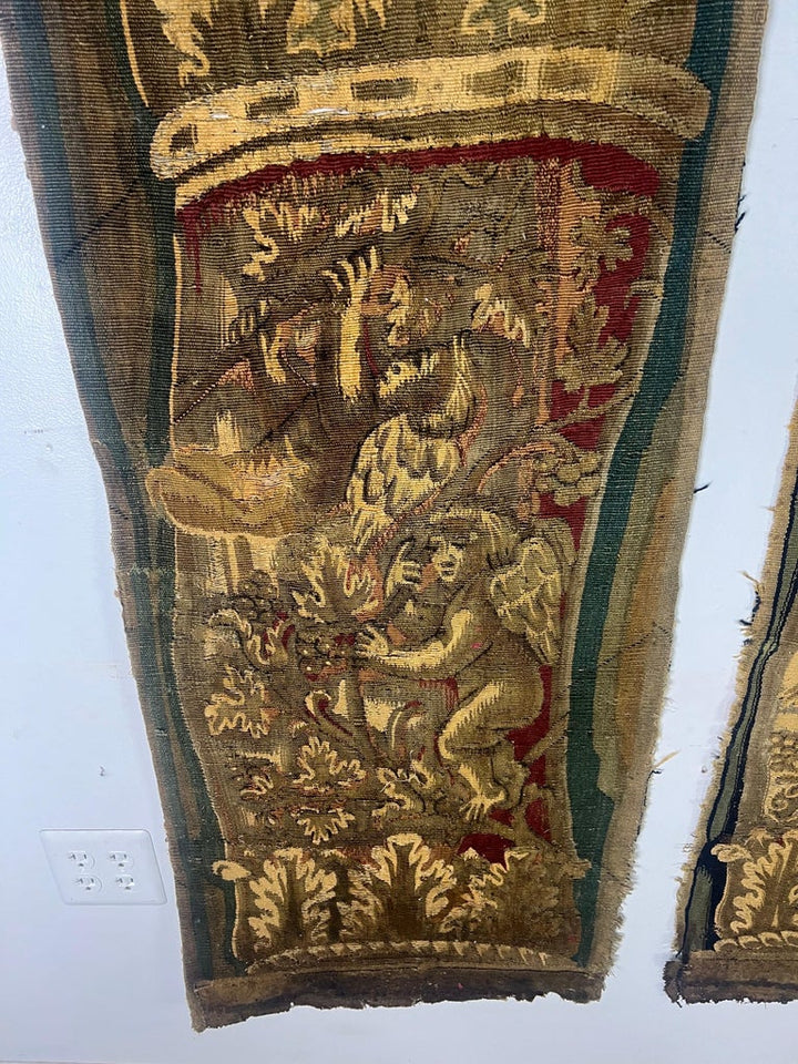 Pair of 18th C. French Tapestry Panels with Cherubs