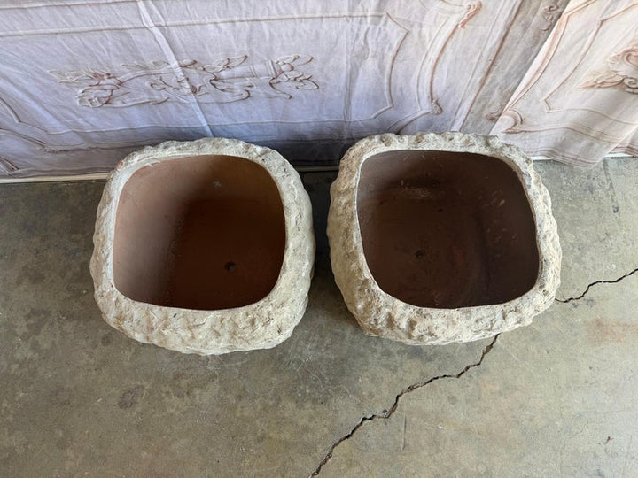 Pair of Rustic Style Terra Cotta Planters with Organic Form
