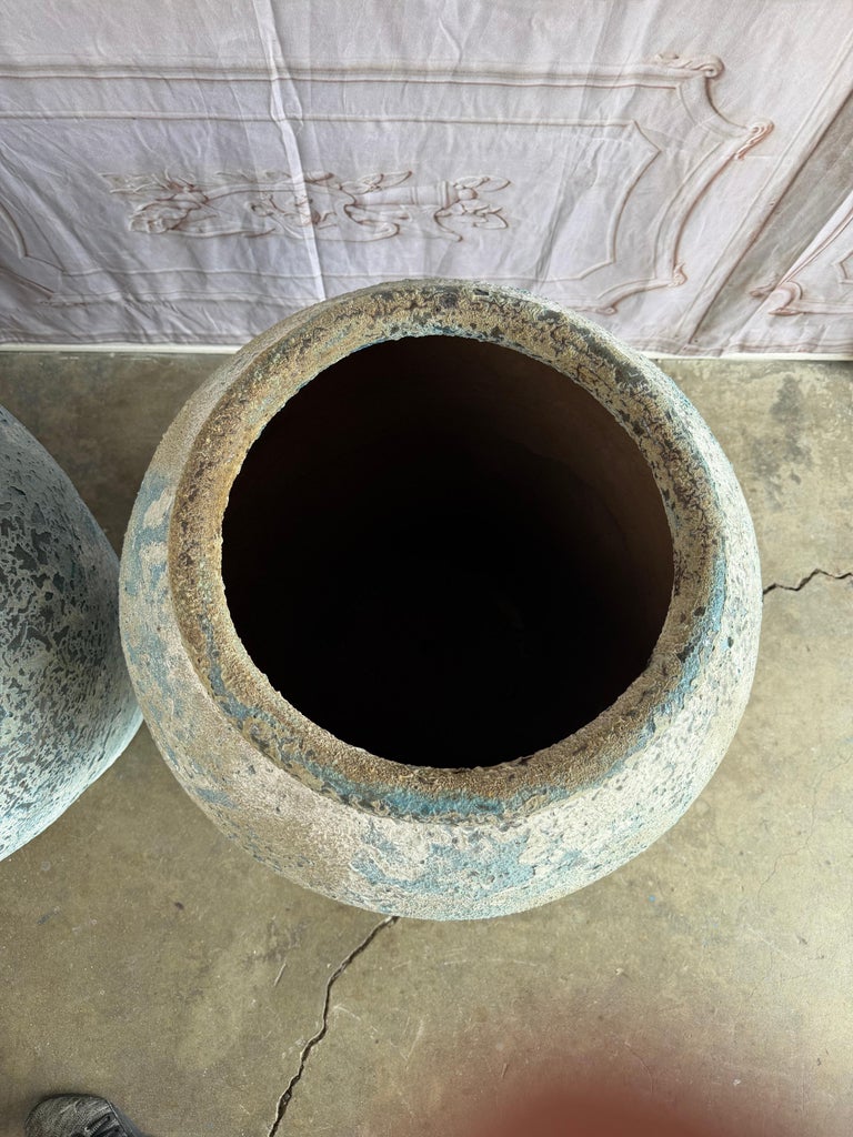 Terra cotta Blue Urns, Garden Elements, Elegant Design