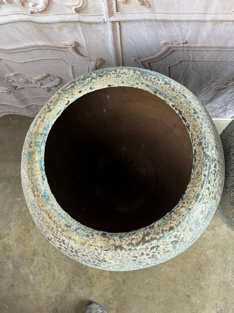 Large Rustic Textured Terracotta Amphora Vessels – Pair of Aged Mediterranean