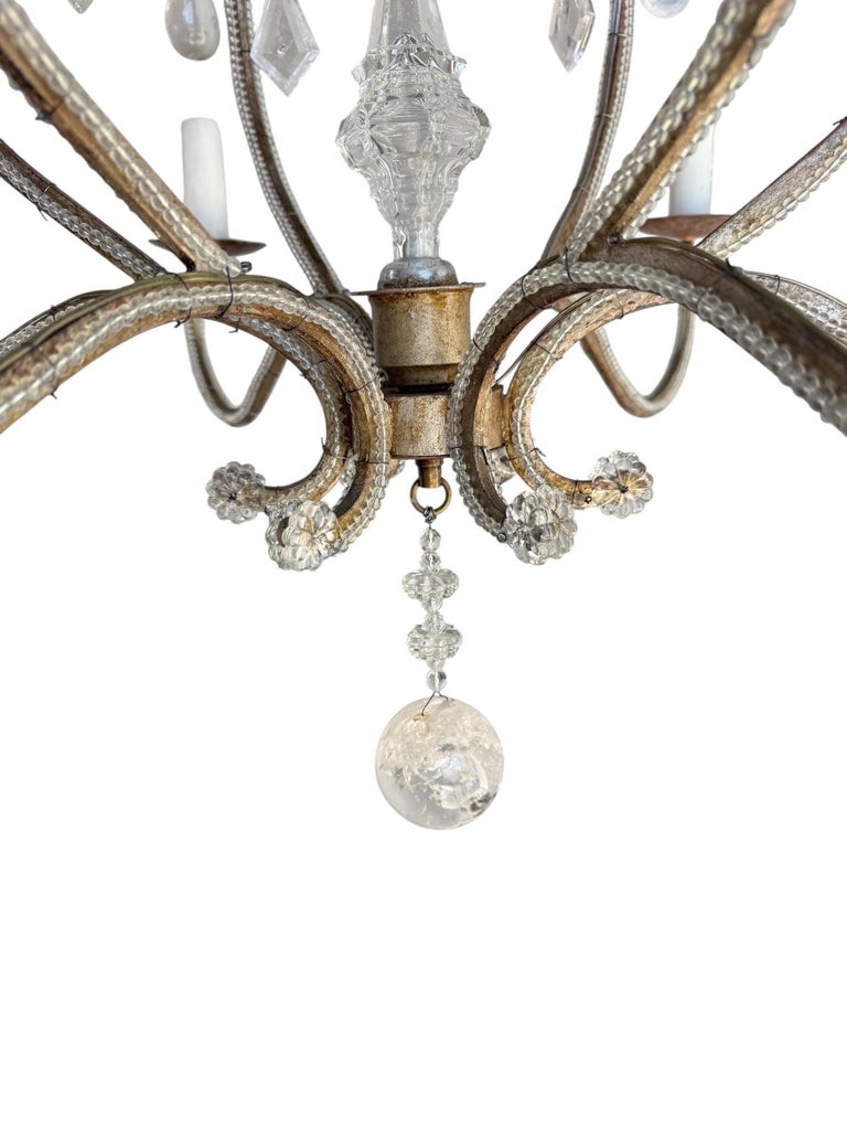 Elegant Rock Crystal and Iron Six-Light Chandelier