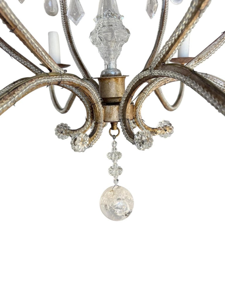 Elegant Rock Crystal and Iron Six-Light Chandelier