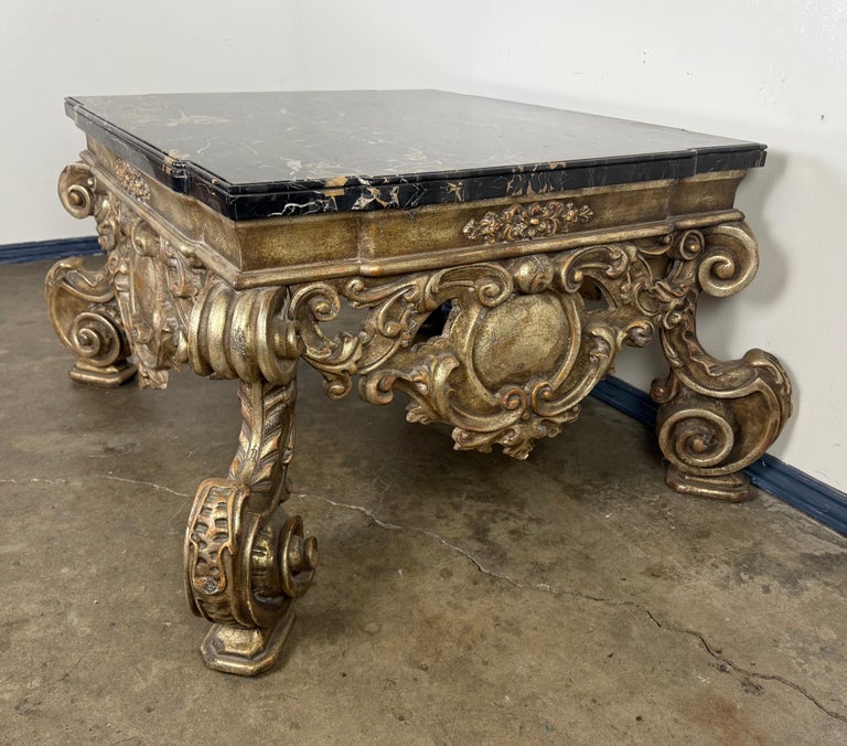 Giltwood and Ebonized Marble Coffee Table by Brustlin Workshop, Los Angeles