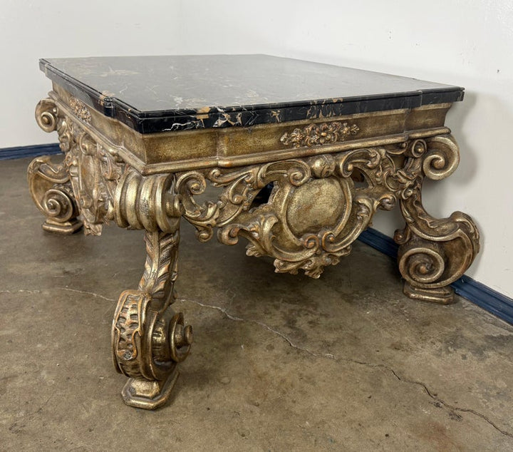 Giltwood and Ebonized Marble Coffee Table by Brustlin Workshop, Los Angeles