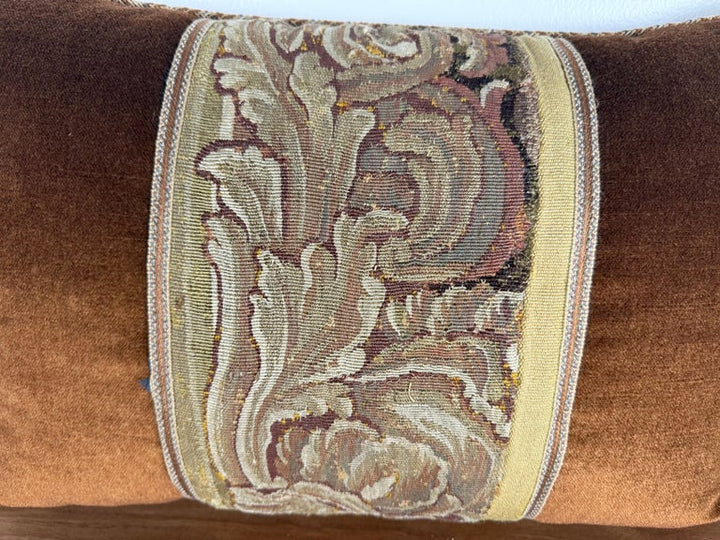 Late 18th Century Tapestry Pillow with Contemporary Velvet and Trim