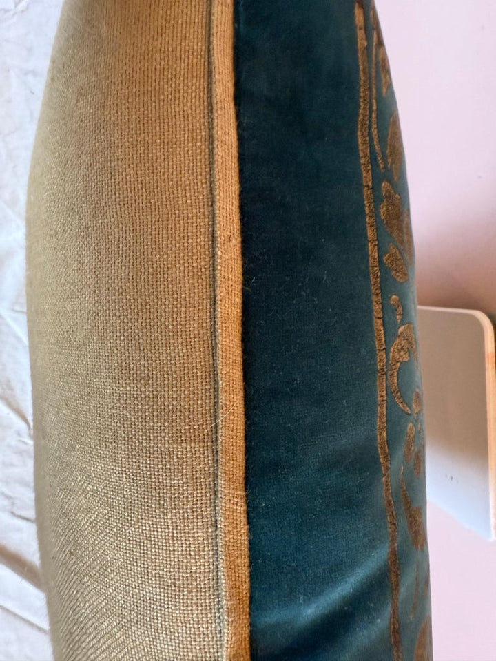 Gold Stenciled Green Velvet Pillow