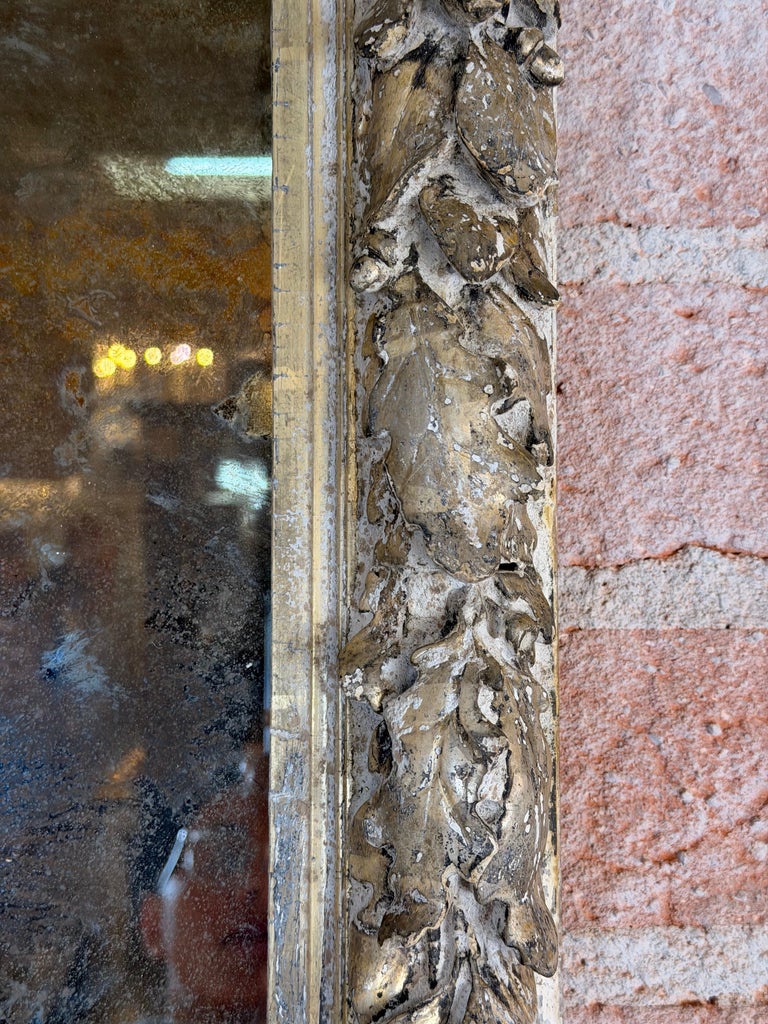 19th Century French Rococo Silvered Wood Mirror with Original Mercury Glass