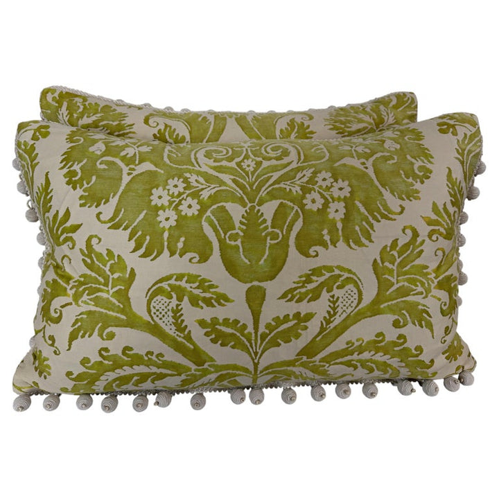 Pair of Mariano Fortuny Pillows - with Designer Pom-Pom Trim