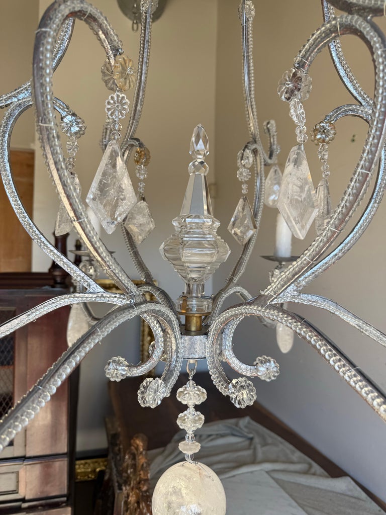 French Rock Crystal Silvered Chandelier