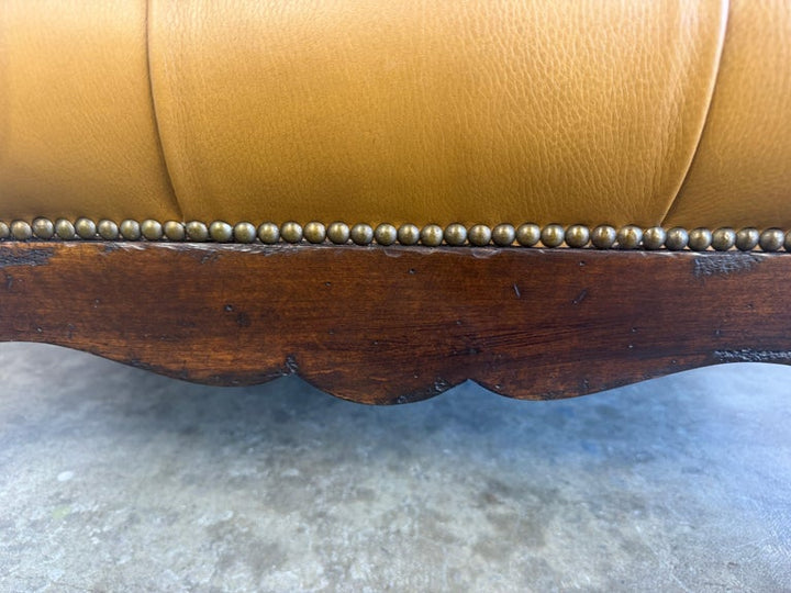 French Chesterfield Tufted Bench in Caramel Leather