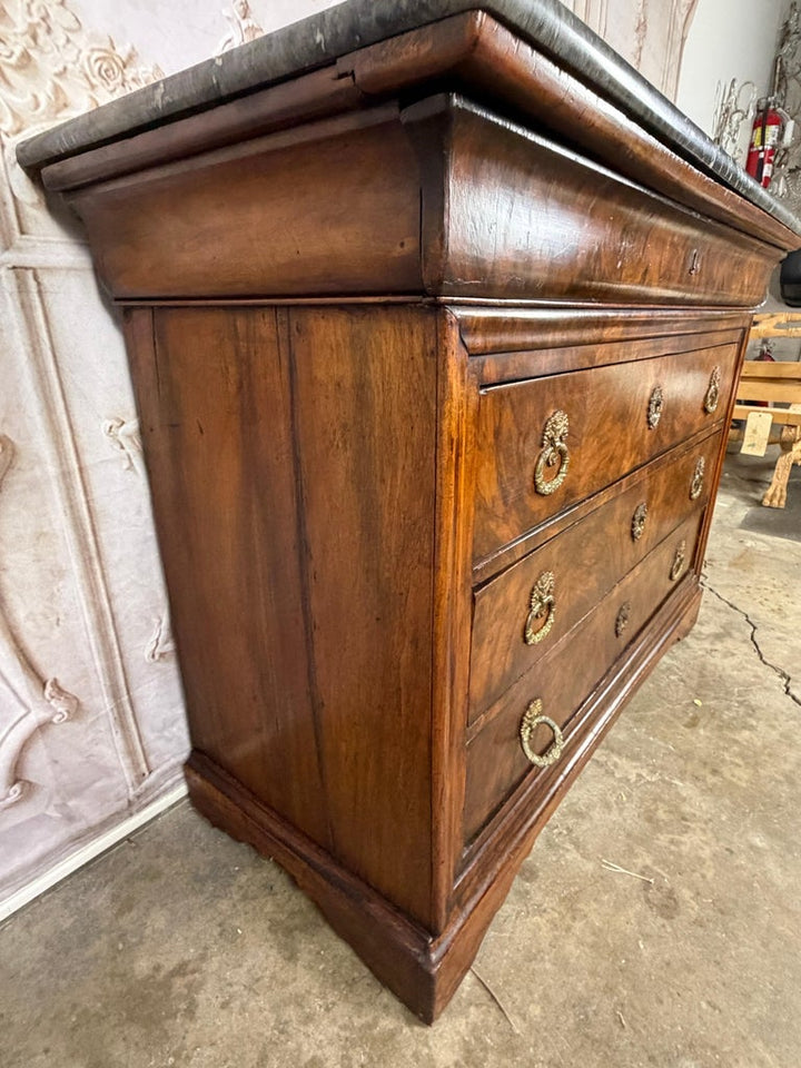 Antique French Louis Philippe Burl Walnut Commode-Marble Top