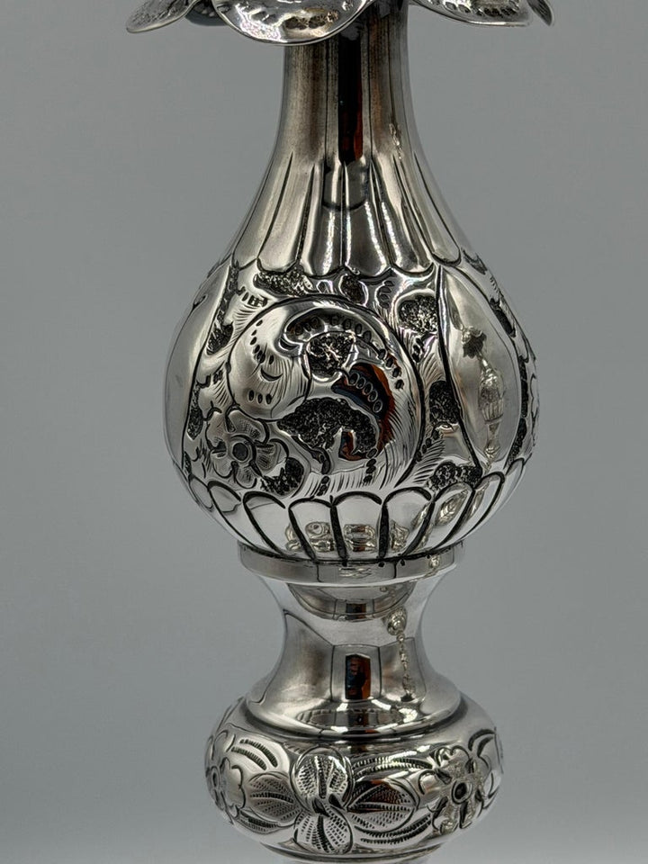 Pair of Antique Sterling Silver Baroque Revival Candlesticks with Repoussé