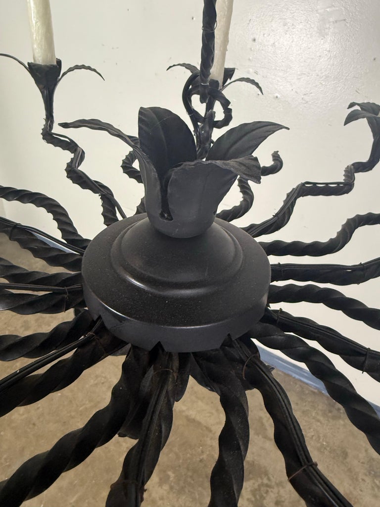 Spanish Revival Wrought Iron Twelve-Light Chandelier, circa 1930