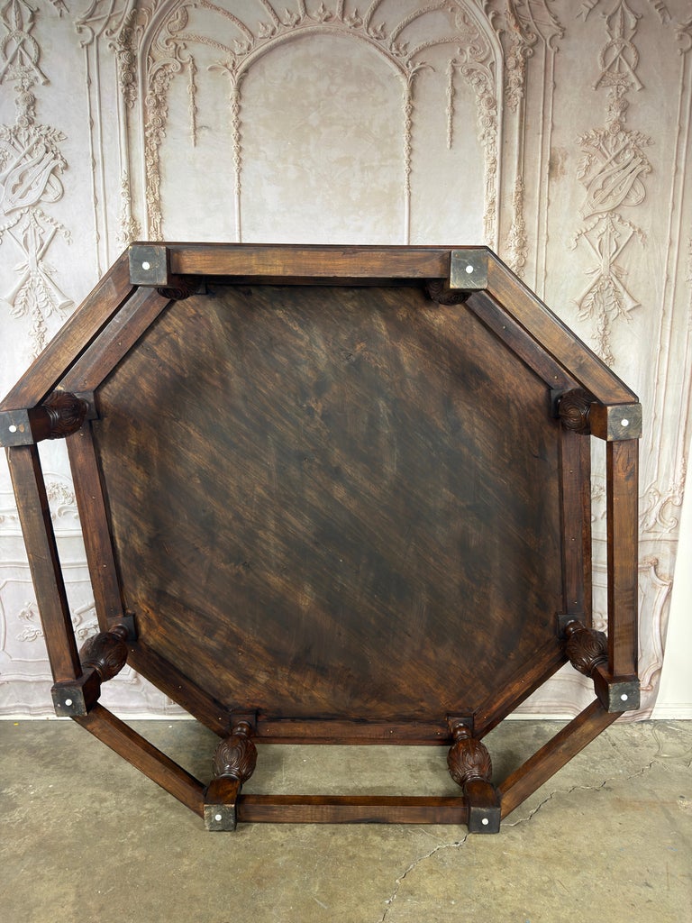 Monumental Octagonal Baroque Coffee Table with Parquetry Top
