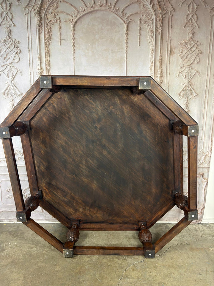 Monumental Octagonal Baroque Coffee Table with Parquetry Top
