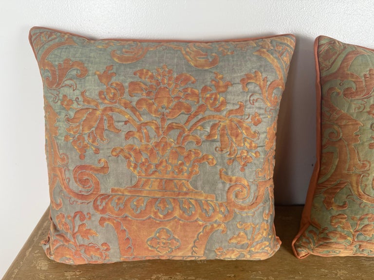 Rare Pair of Vintage Quilted Fortuny Textile Pillows