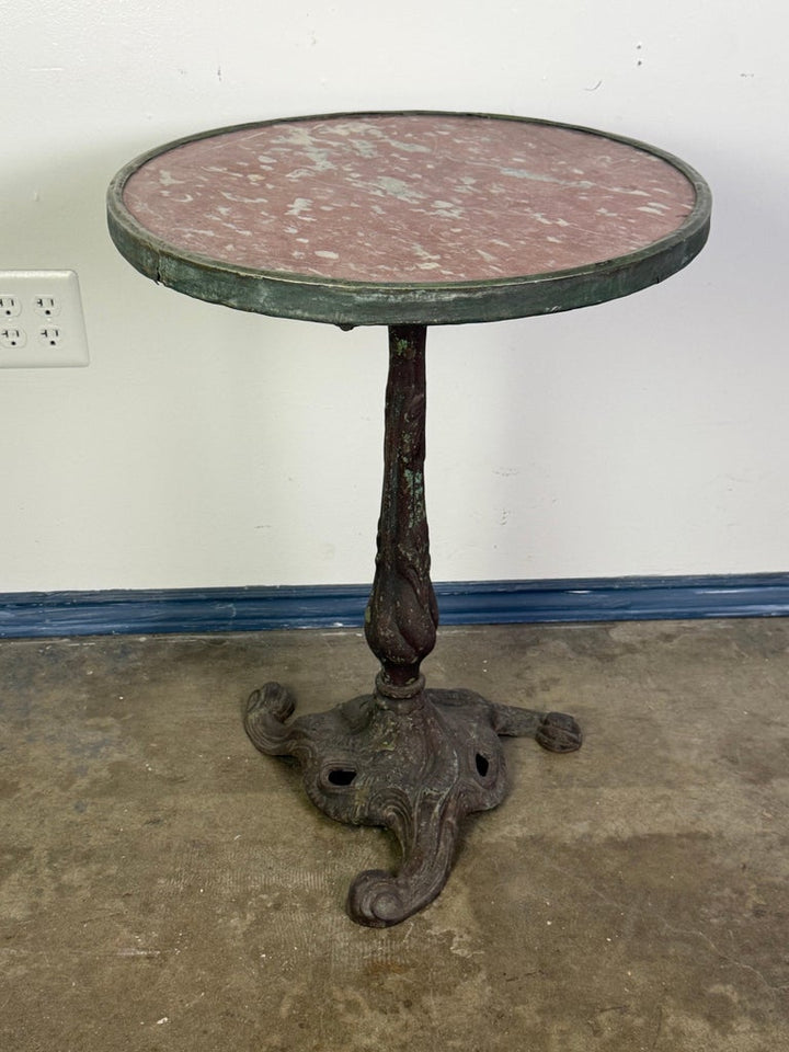 Antique French Bistro Table with Rosso Verona Marble Top