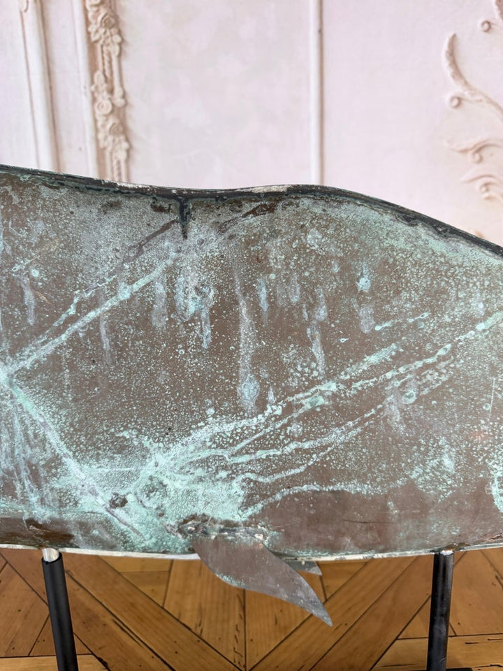 Monumental American Folk Art Copper Whale Weathervane with Verdigris Patina