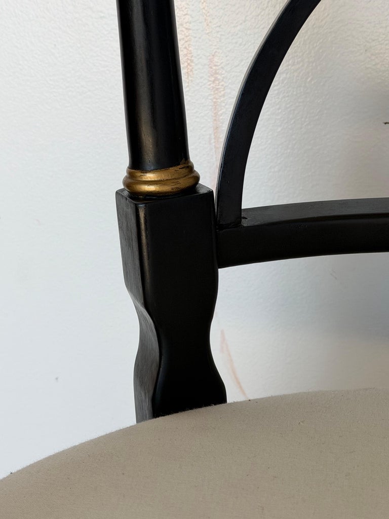 Set of Ten Regency-Style Ebonized Dining Chairs with Linen Seats