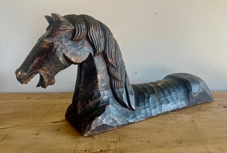 Pair of Primitive Hand Chiseled Horse Sculptures