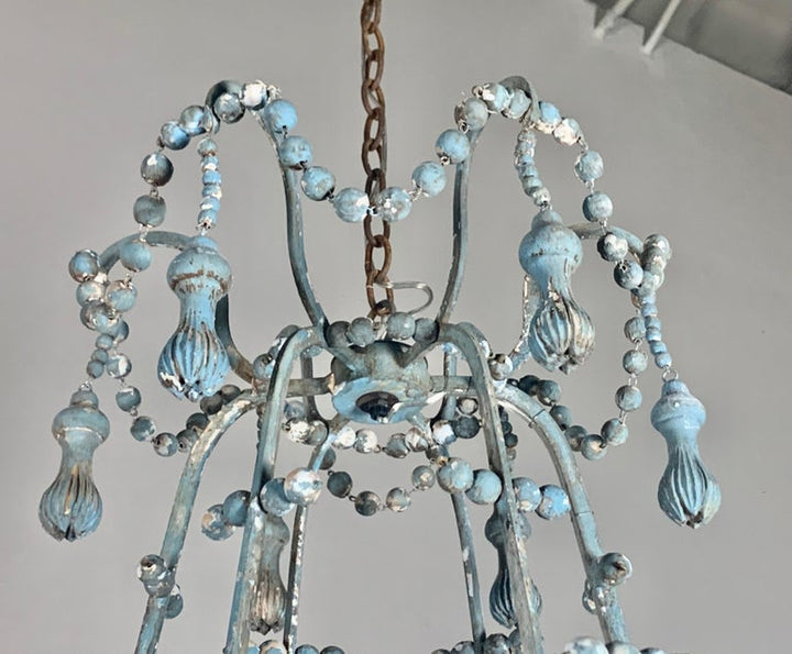 Painted Wood Beaded Chandelier by Melissa Levinson