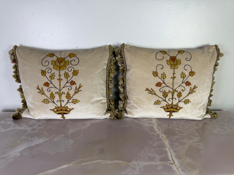 Pair of Pillows with 19th Century Hand-Applied Appliqués