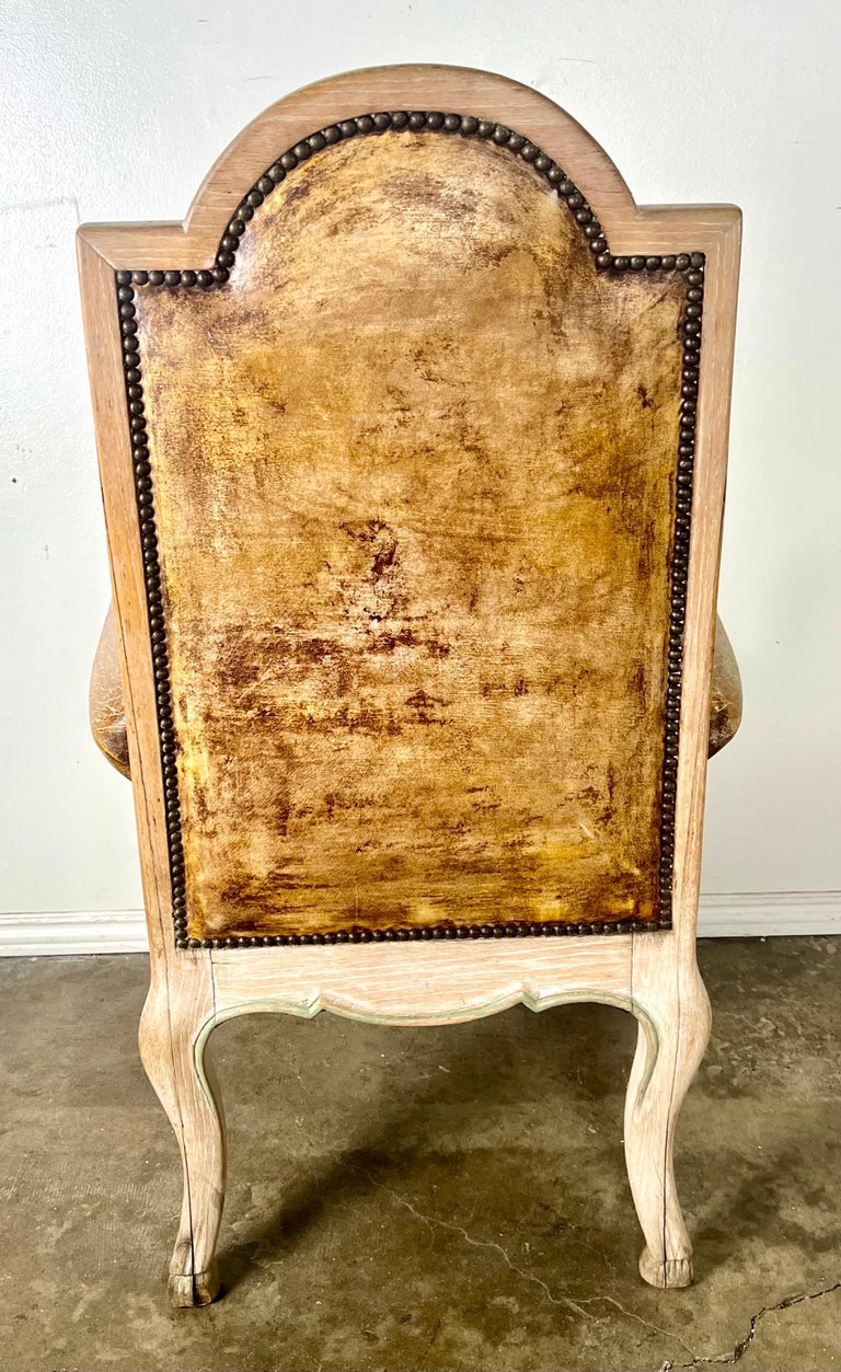 Set of Eight French Leather Tufted Dining Chairs C. 1940