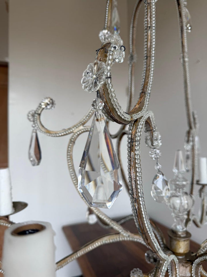 Italian Crystal Beaded Chandelier, Mid-20th Century