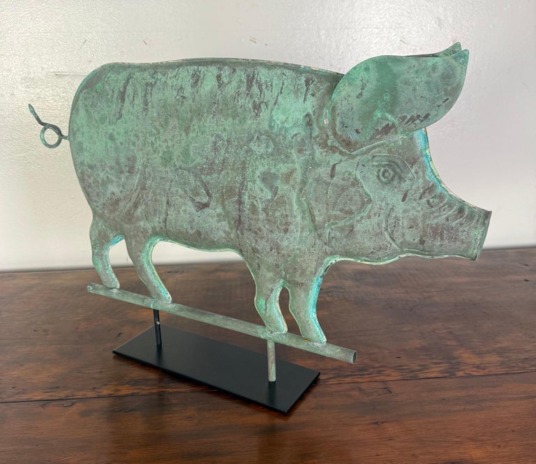 Antique Folk Art Pig Weathervane on Custom Mount