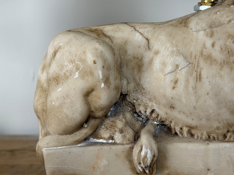 Pair of Neoclassical Recumbent Lion Table Lamps - After Canova