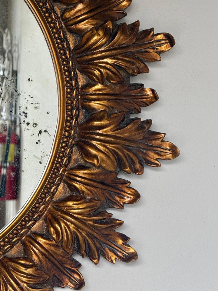 Mid-Century Giltwood Sunburst Mirror with Antiqued Mercury Glass