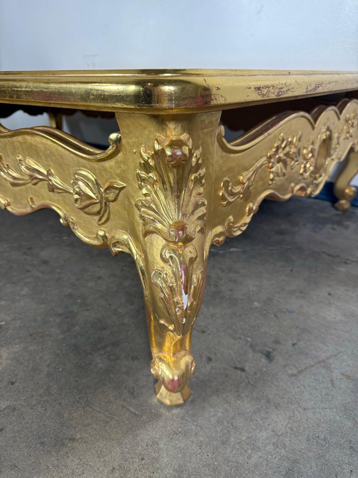 Giltwood Rococo Coffee Table with Antiqued Mirrored Top
