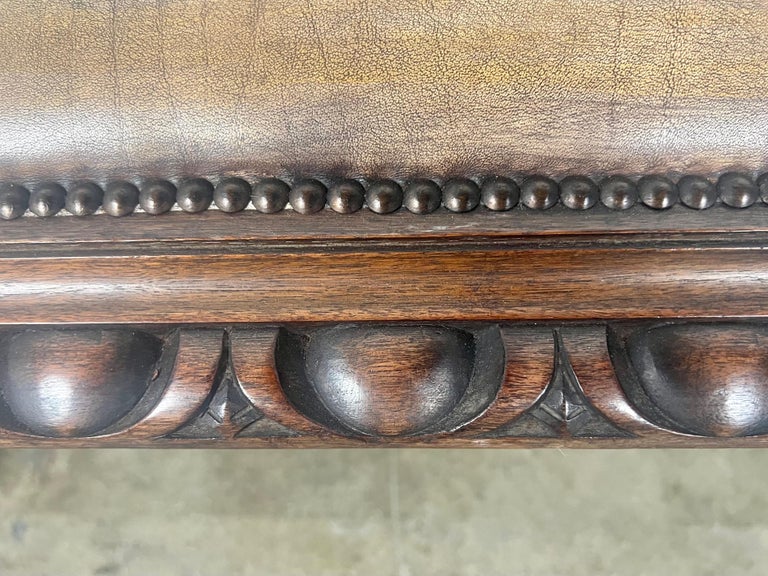 Leather Upholstered English Bench w/ Egg & Dart Detail