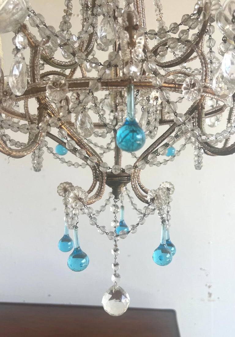 Five Light Italian Crystal Beaded Chandelier C. 1930