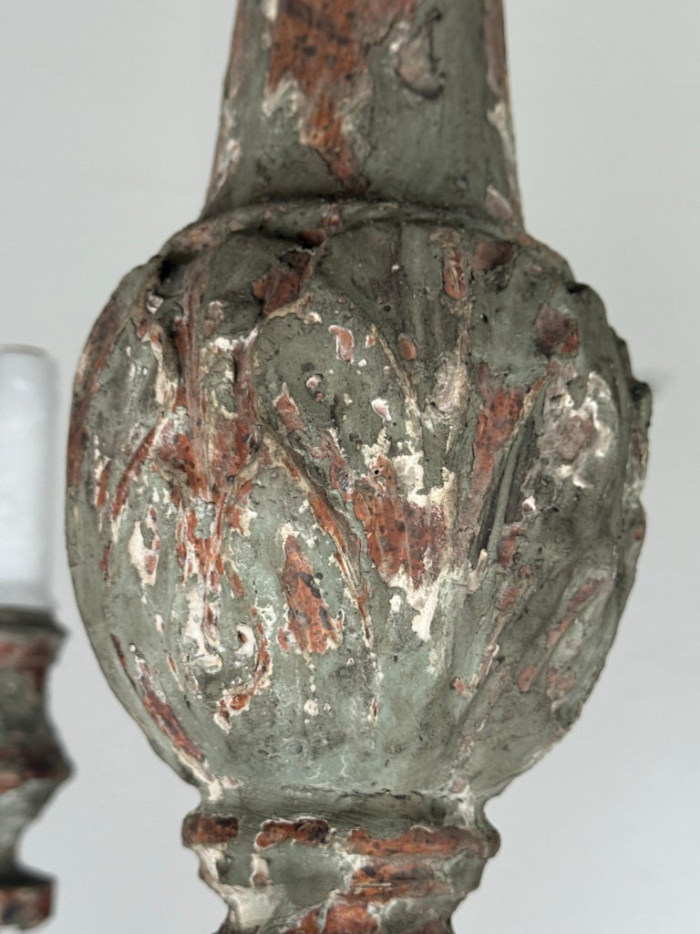 Antique European Painted Wood and Iron Six-Light Chandelier