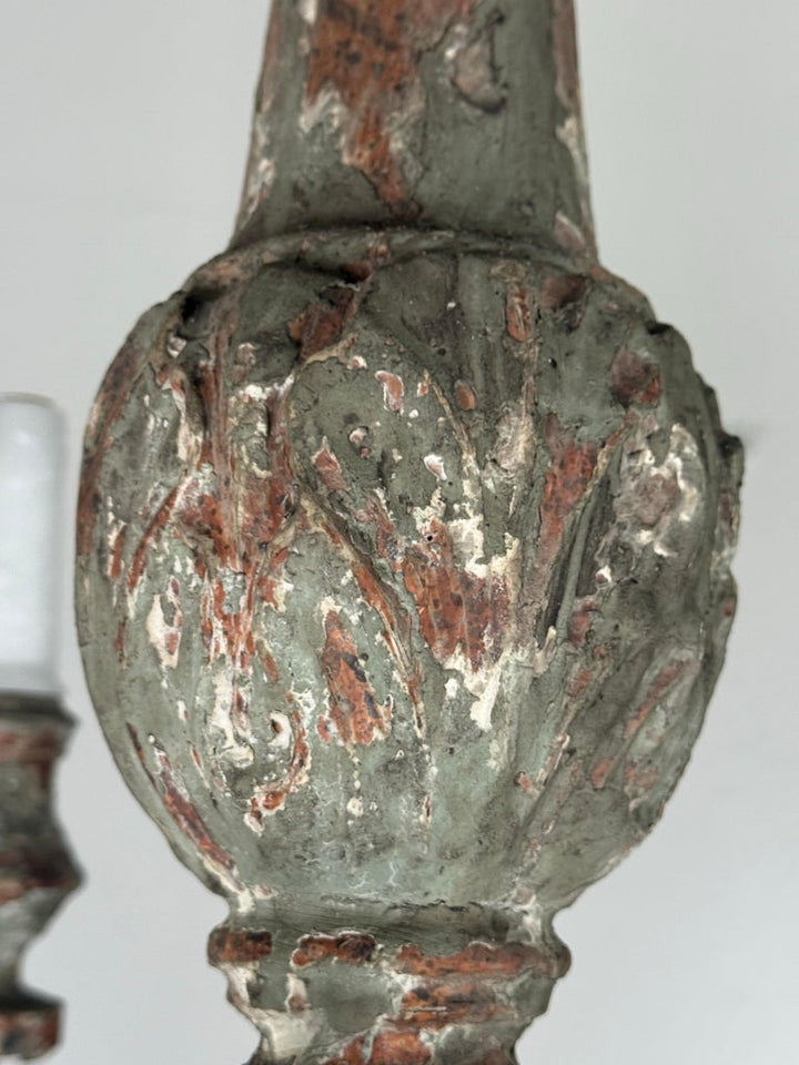 Antique European Painted Wood and Iron Six-Light Chandelier