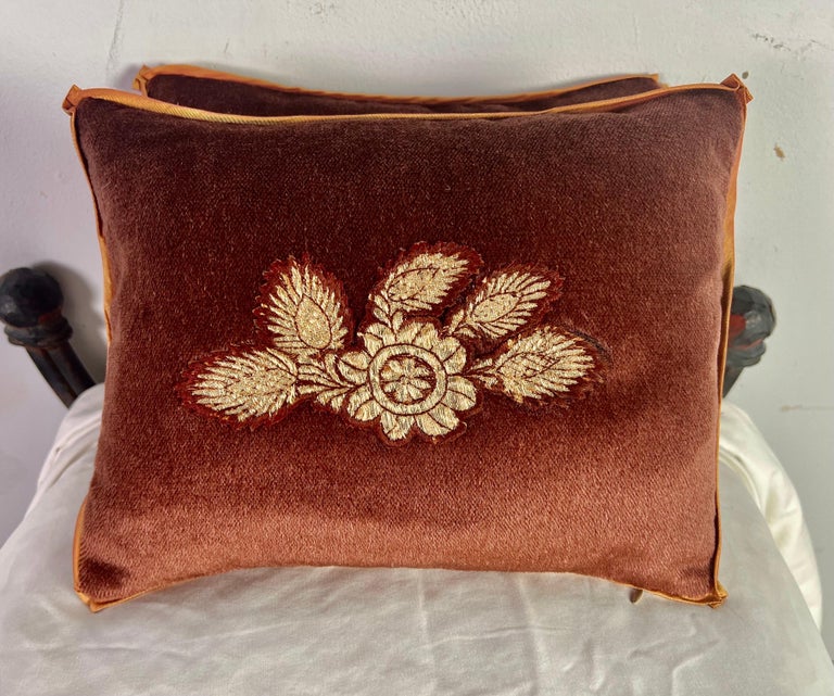 Pair of Velvet Appliquéd Petite Pillows