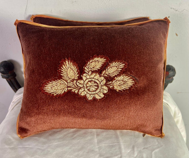 Pair of Velvet Appliquéd Petite Pillows